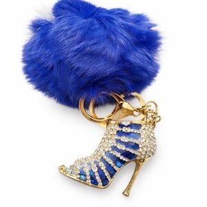 Crystal Blue Stiletto Pom-Pom Keychain - Blue